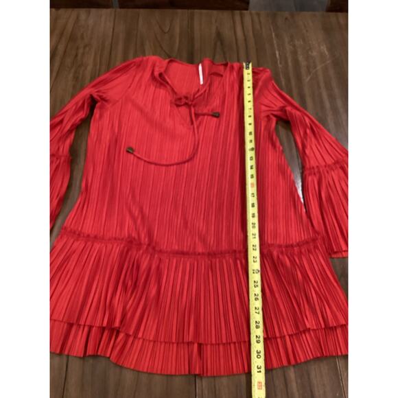 Free People Cant Help it tiered pleated red Long sleeve boho mini dress xs - Picture 7 of 10